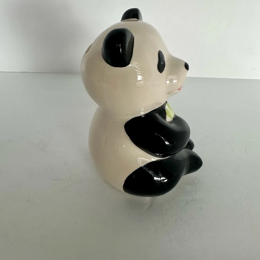 Daiso Panda Ceramic Sitting Bamboo Eating Piggy Bank Coin bank 4.5” h Figurine